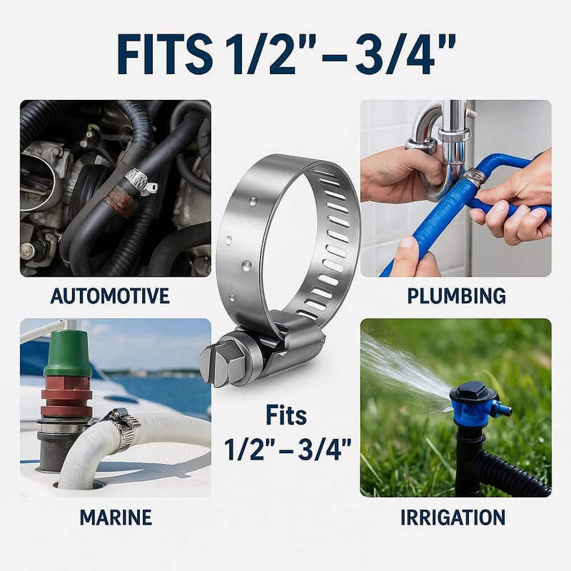NexaNova 316L Stainless Steel Clamps Marine Grade Corrosion Resistant Heavy Duty Hose Clamps (13-19 mm, 1/2" - 3/4") 4Pcs - Image 3